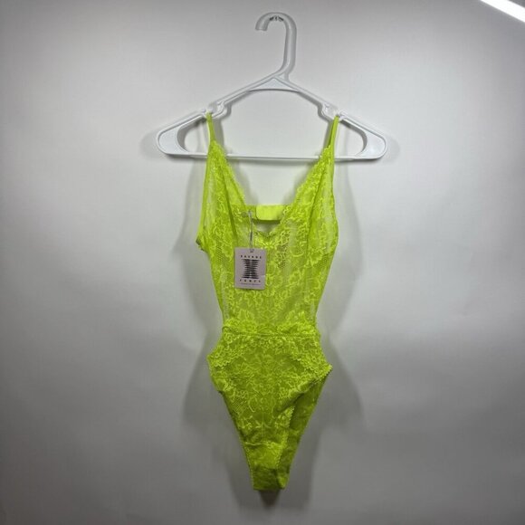 Savage X Fenty Floral Lace Teddy Acid Lime Cutout All over Stretch Lace Size XS - Picture 3 of 8